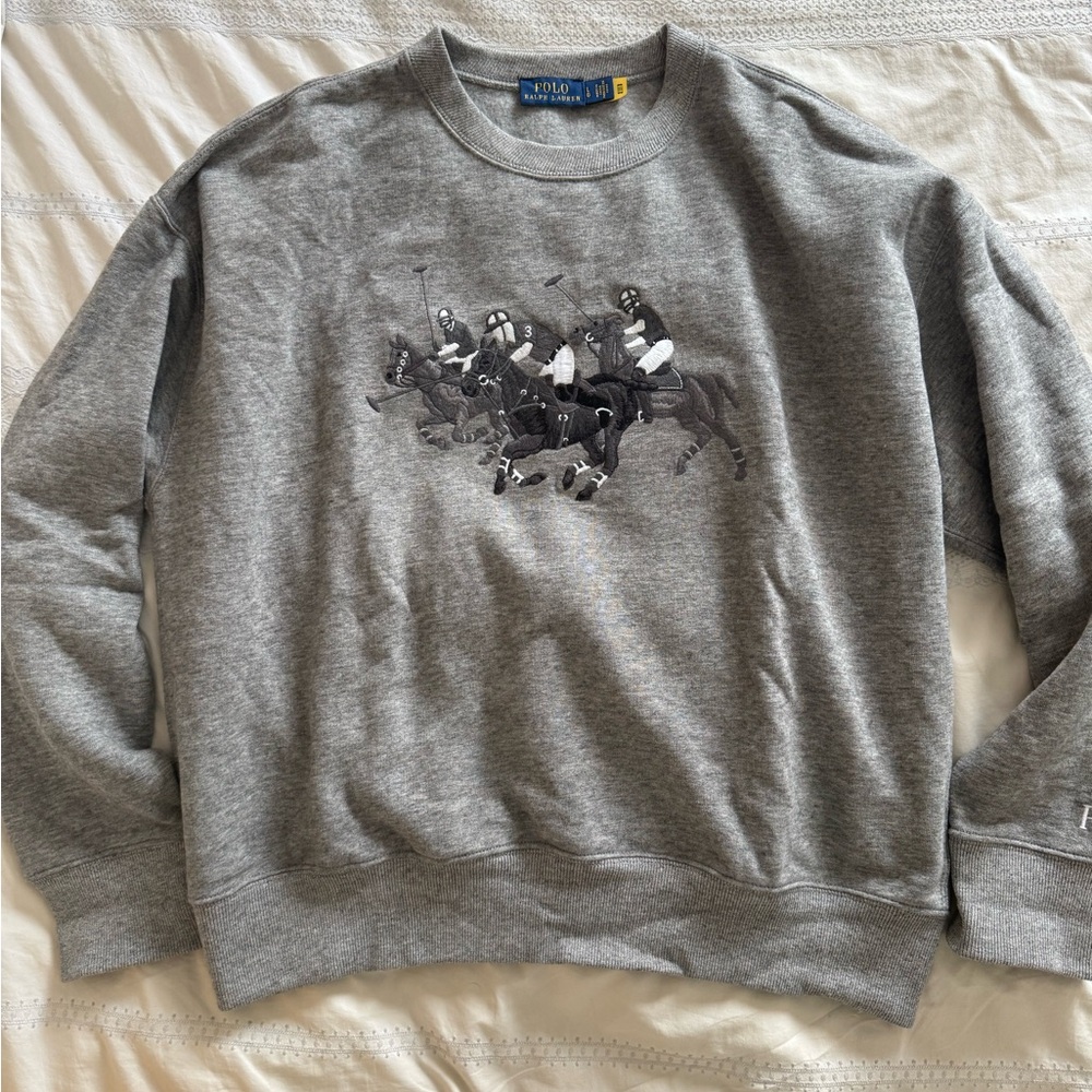 Polo Ralph Lauren Polo Match Game Embroidered Grey Sweatshirt like new - Picture 5 of 9